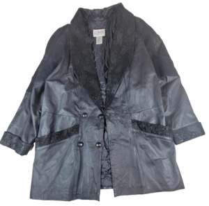 Liz Baker Essentials Jacket Womens Black Large Leather Paisley Belt Quilt Lined